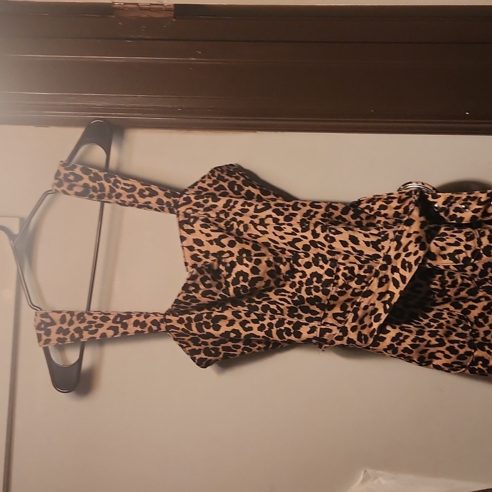 Leopard print denim jumpsuit